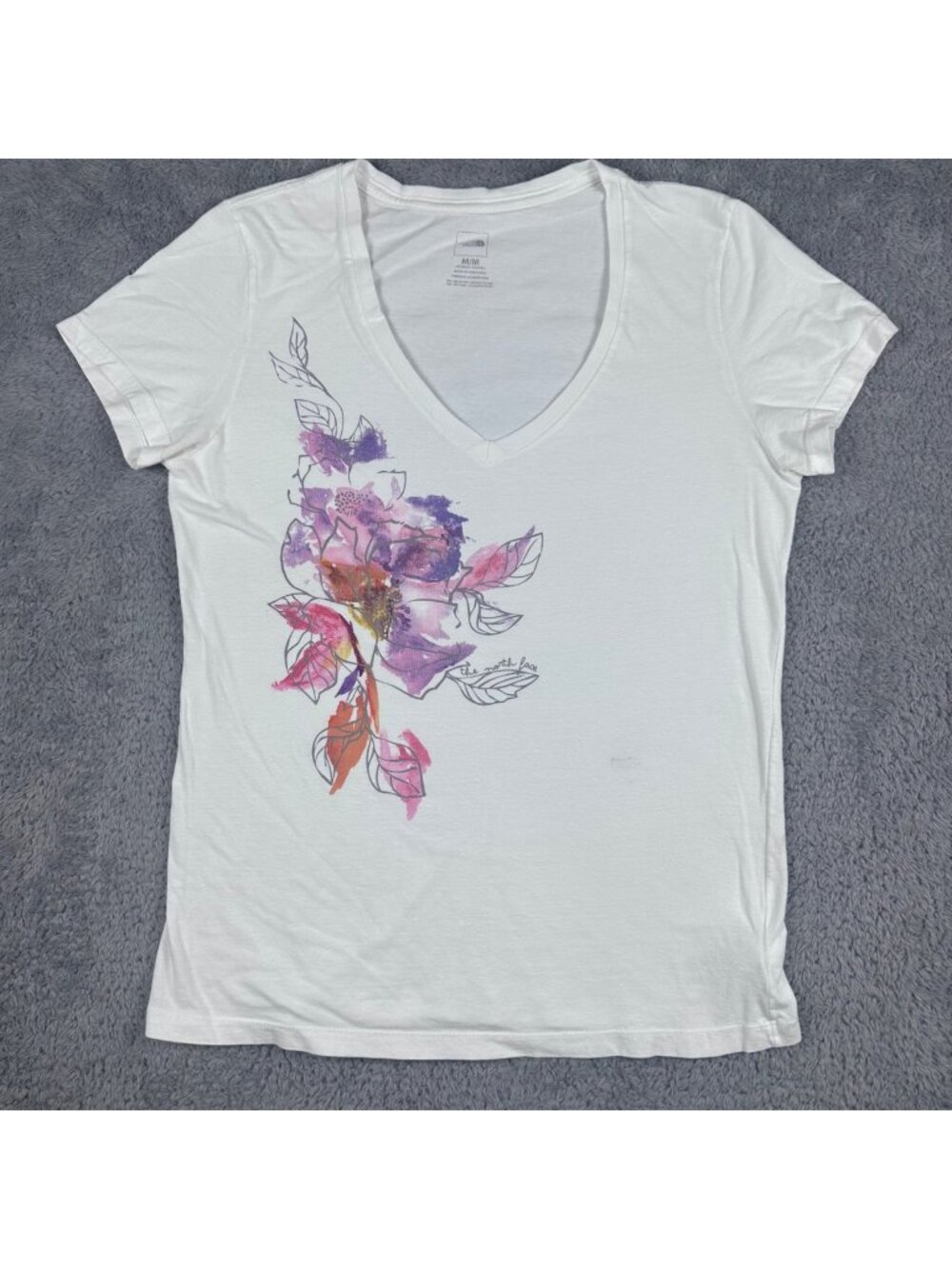 The North Face Womens White Organic Cotton V-Neck T-Shirt With Floral Graphic Pr